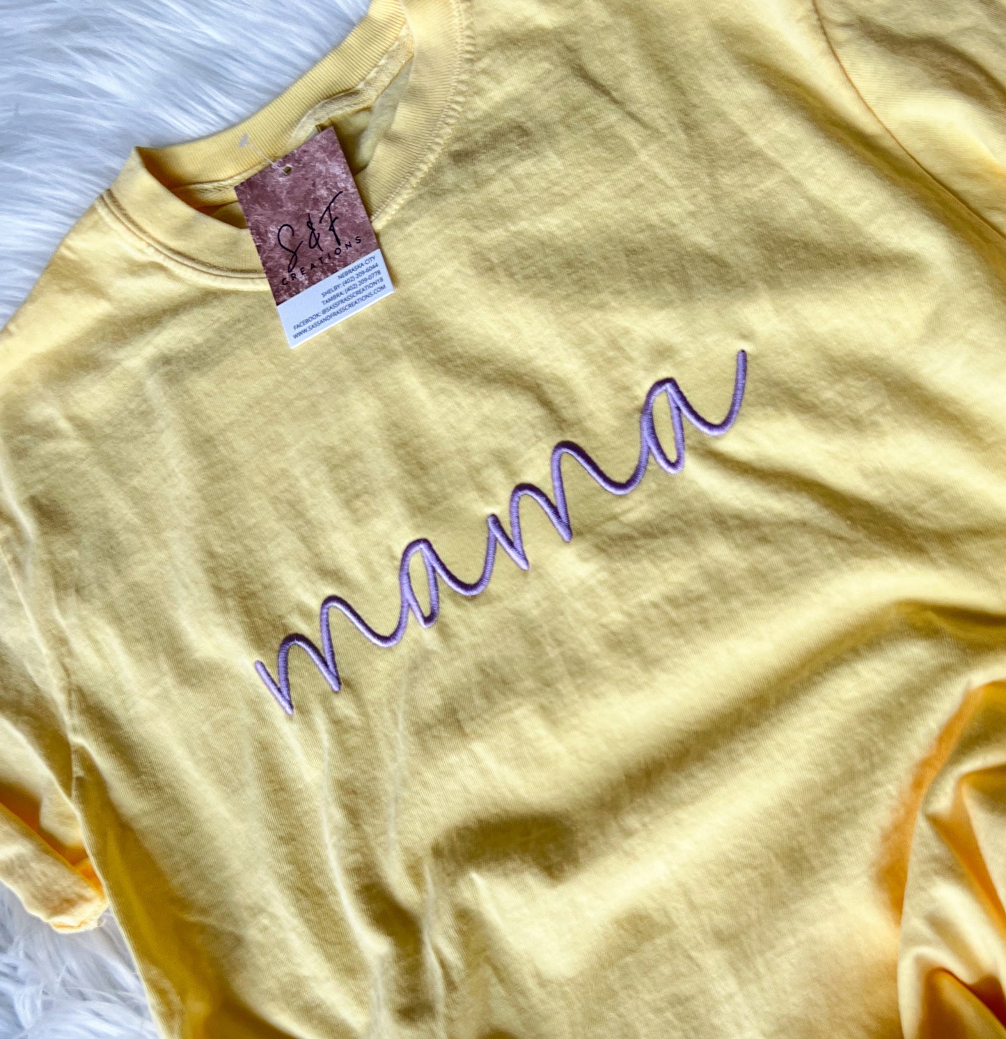 mama Cursive Embroidery - Butter Short Sleeve