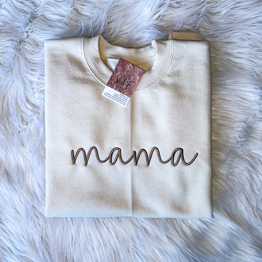 mama cursive embroidery - natural crew