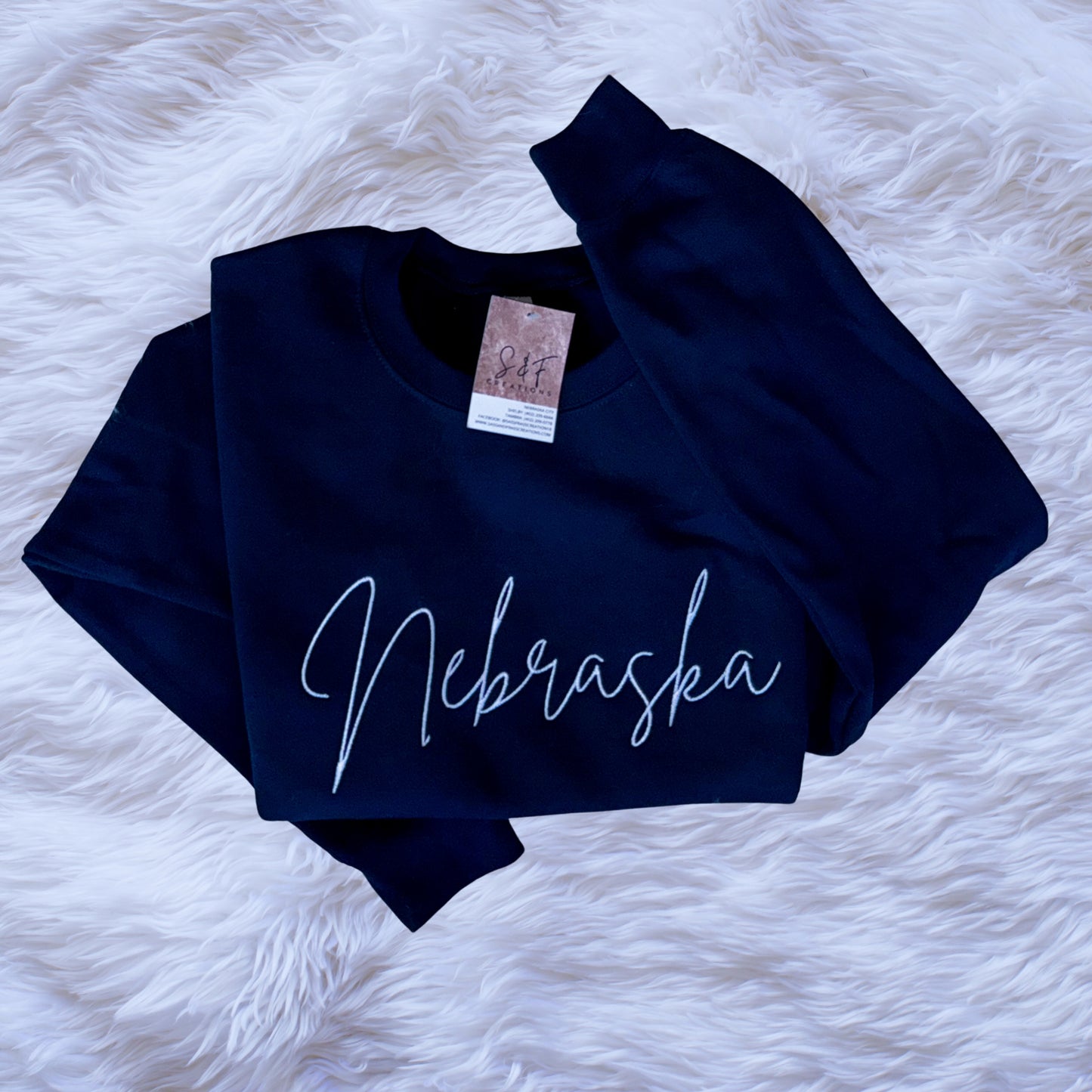 Nebraska Cursive Embroidery - Navy