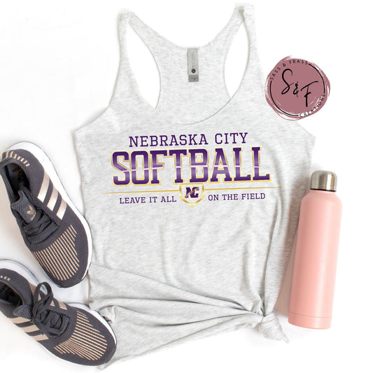 Nebraska City 14U Softball - Ash While Adult Womens Racerback