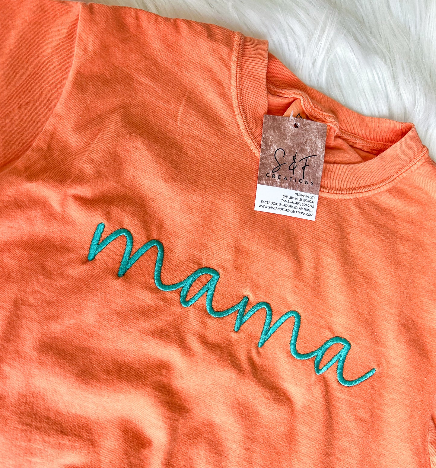 mama Cursive Embroidery - Melon Short Sleeve