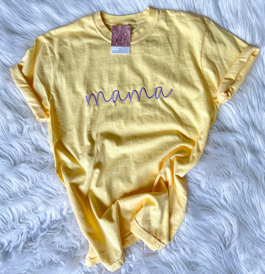 mama Cursive Embroidery - Butter Short Sleeve