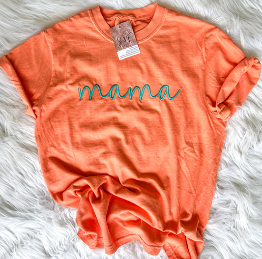 mama Cursive Embroidery - Melon Short Sleeve